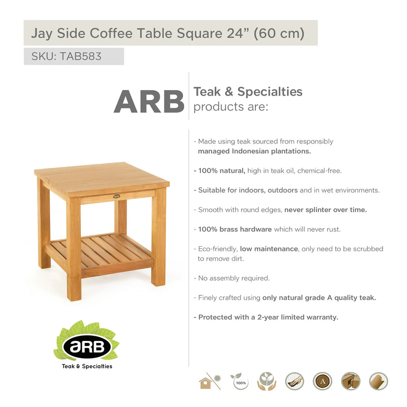 Teak Side Table with Shelf Jay - Square 24" (60 cm)