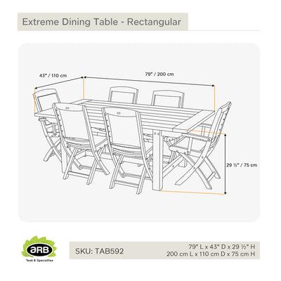 Teak Dining Table Extreme - Rectangular 79 x 43" (200 x 110 cm)
