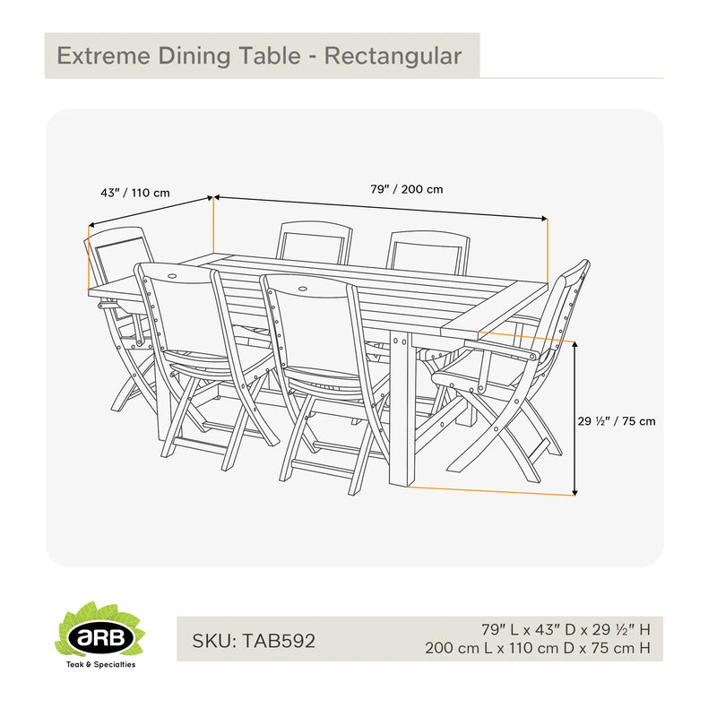 Teak Dining Table Extreme - Rectangular 79 x 43" (200 x 110 cm)