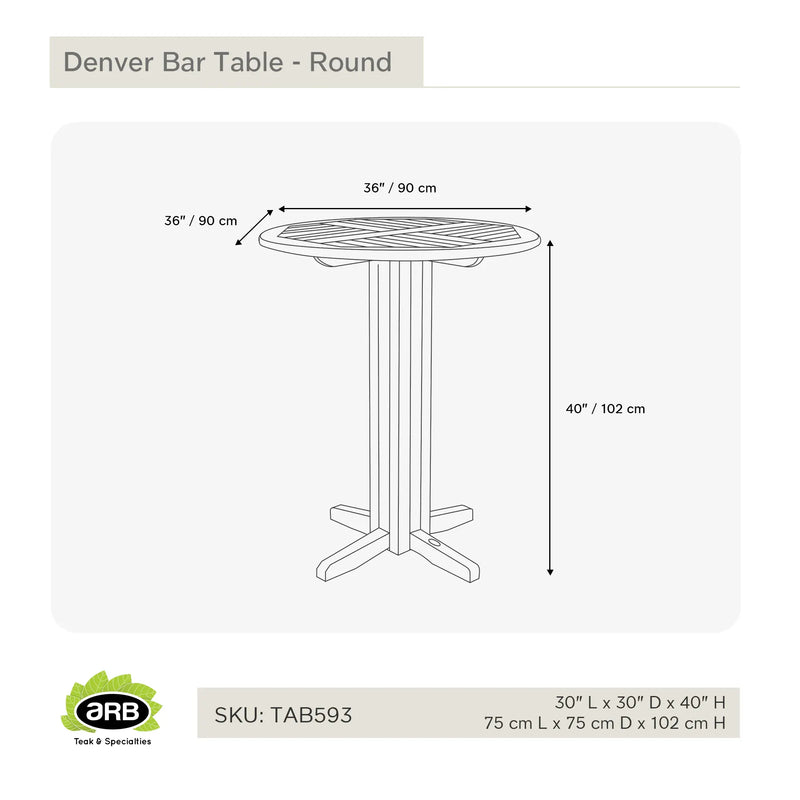 Teak Bar Table Denver - Round 36" (90 cm)