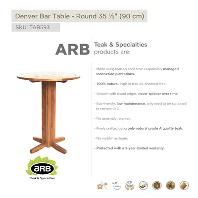 Teak Bar Table Denver - Round 36" (90 cm)