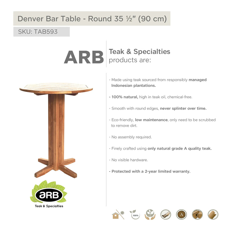 Teak Bar Table Denver - Round 36" (90 cm)