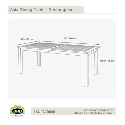 Teak Dining Table Asia - Rectangular 79 x 40" (200 x 100 cm)