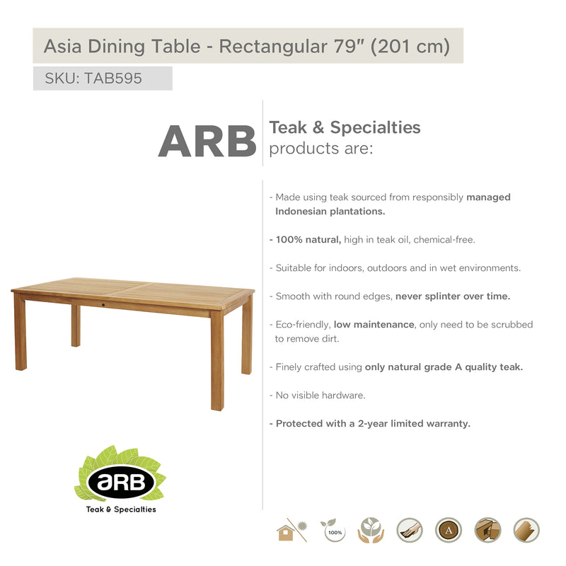 TAB595 - Asia Teak mesa de comedor - Rectangular 79" x 39"