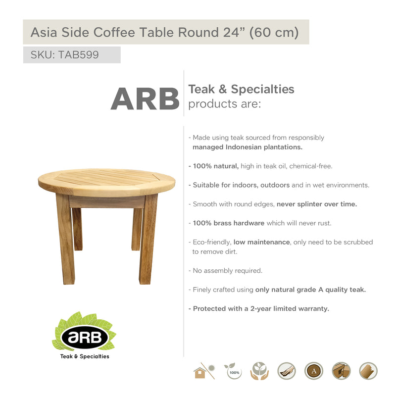 Teak Side Coffee Table Asia Round 24"