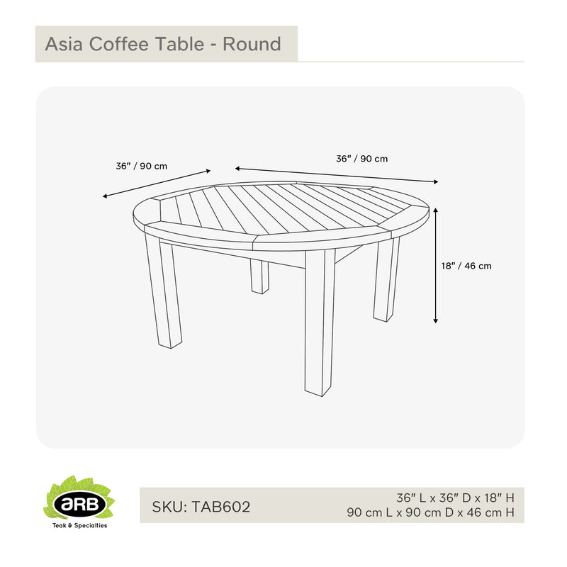 Teak Coffee Table Asia - Round 36" (90 cm)