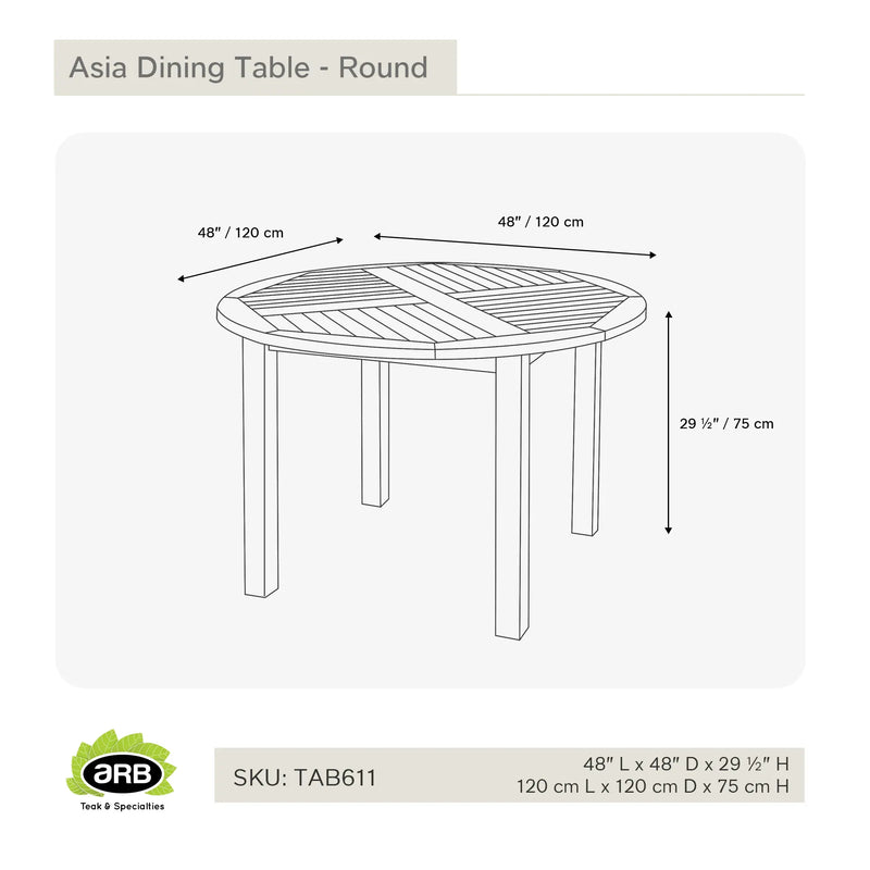 Teak Dining Table Asia - Round 48" (120 cm) KD