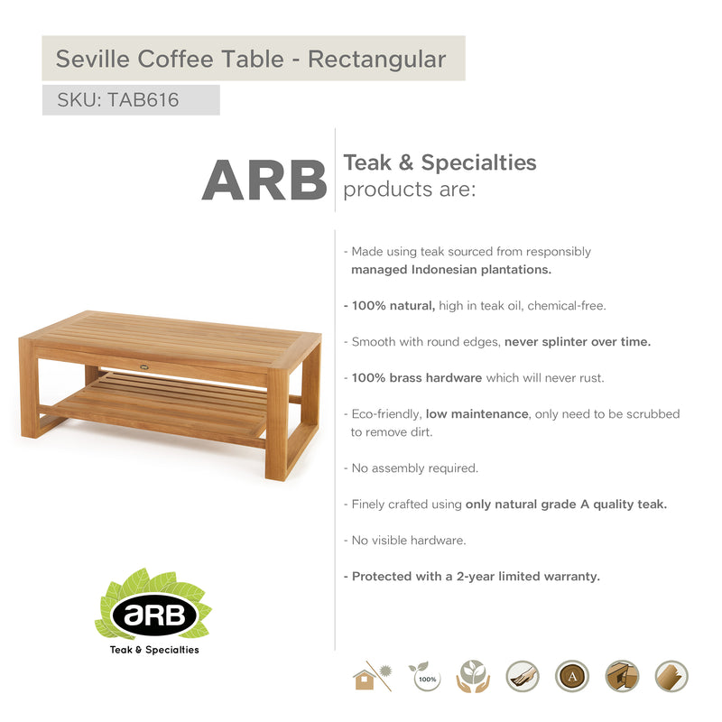 Teak Coffee Table Seville - Rectangular 47" X 24"