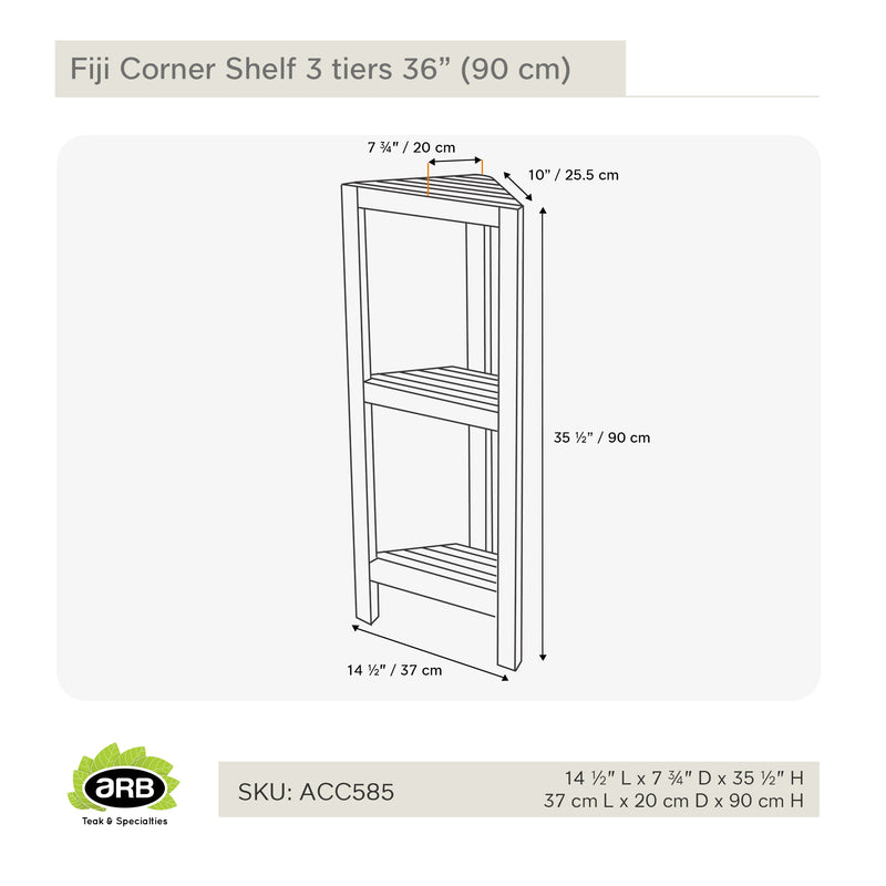 Teak Corner Shelf Fiji 36" (90cm) 3 tiers