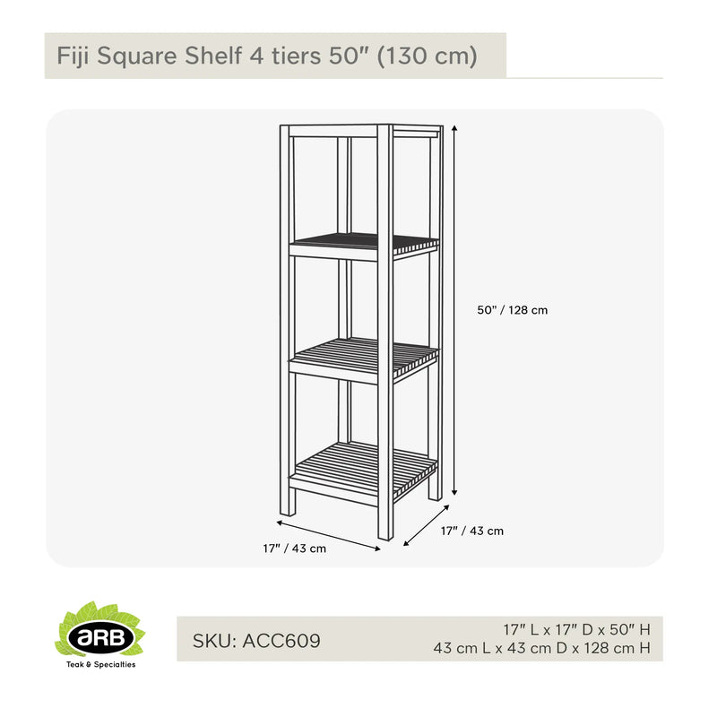 Teak Square Shelf Fiji 50" (128cm) 4 tiers