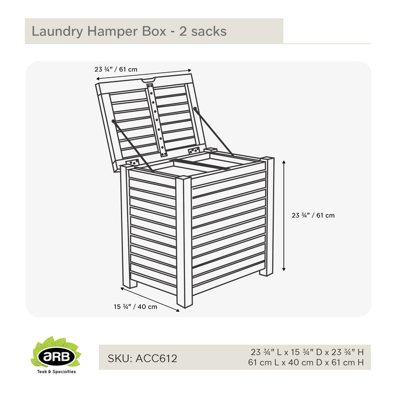 Teak Laundry Towel Box Hamper with 2 Sacks