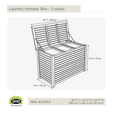 Teak Laundry Towel Box Hamper with 3 Sacks