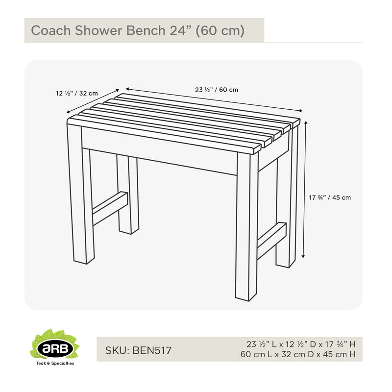 Teak Shower Bench Coach 24" (60 cm)
