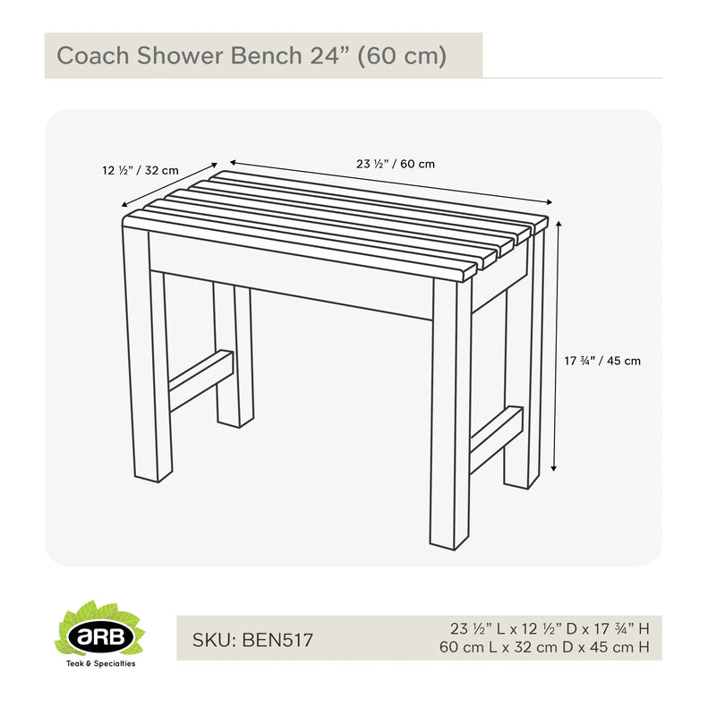 Teak Shower Bench Coach 24" (60 cm)