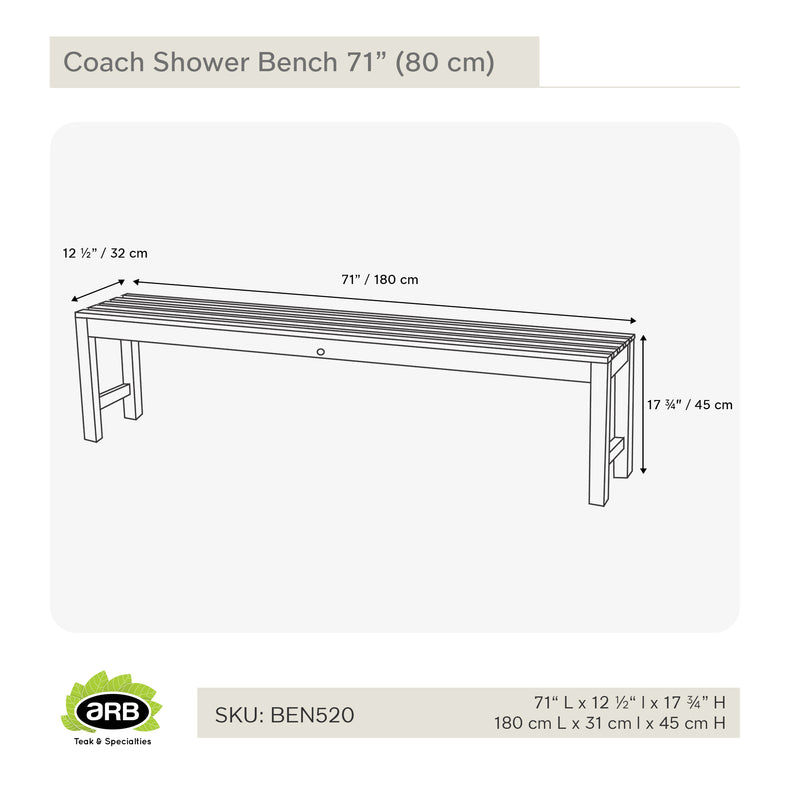 Teak Shower Bench Coach 71" (180 cm)