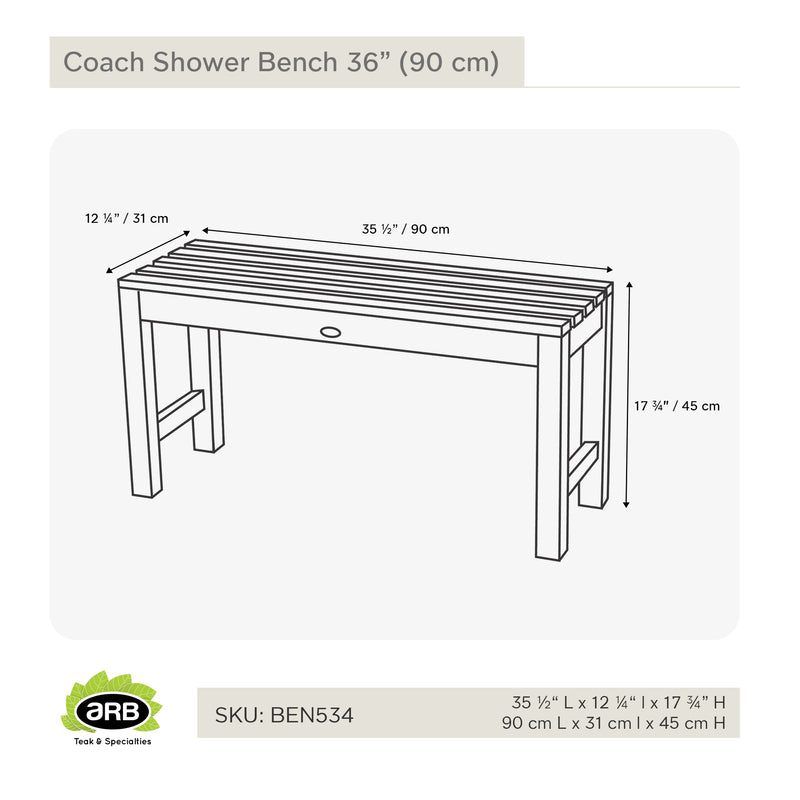 Teak Shower Bench Coach 36" (90 cm)