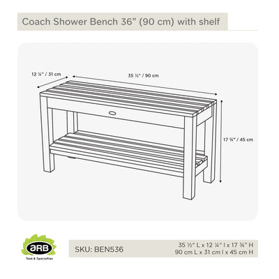BEN536 - Banco de ducha Coach de 36" (90 cm) con entrepaño