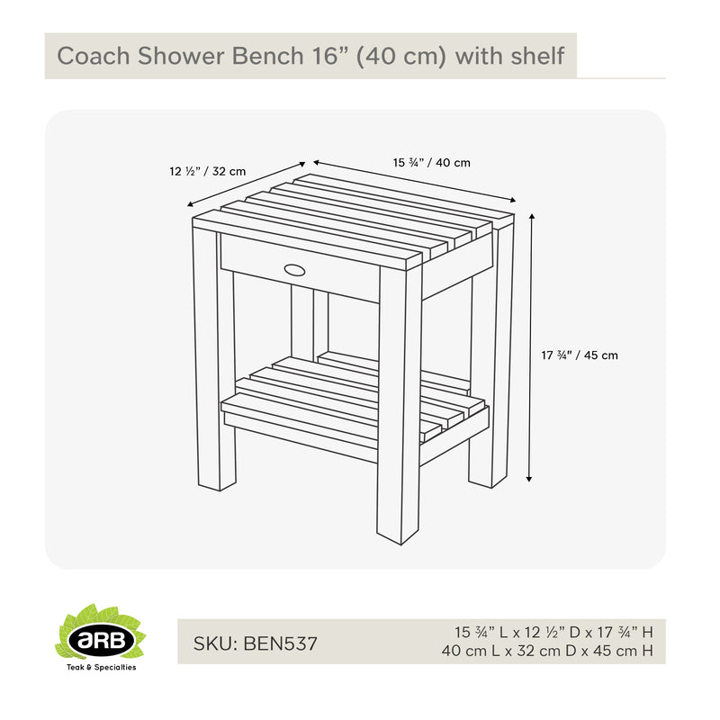 BEN537 - Banco de ducha Coach de 16" (40 cm) con entrepaño