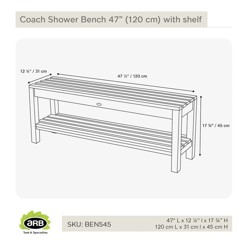 BEN545 - Banco de ducha Coach de 47" (120 cm) con entrepaño