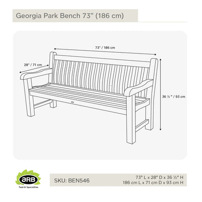 Teak Park Bench Georgia 73" (186 cm)