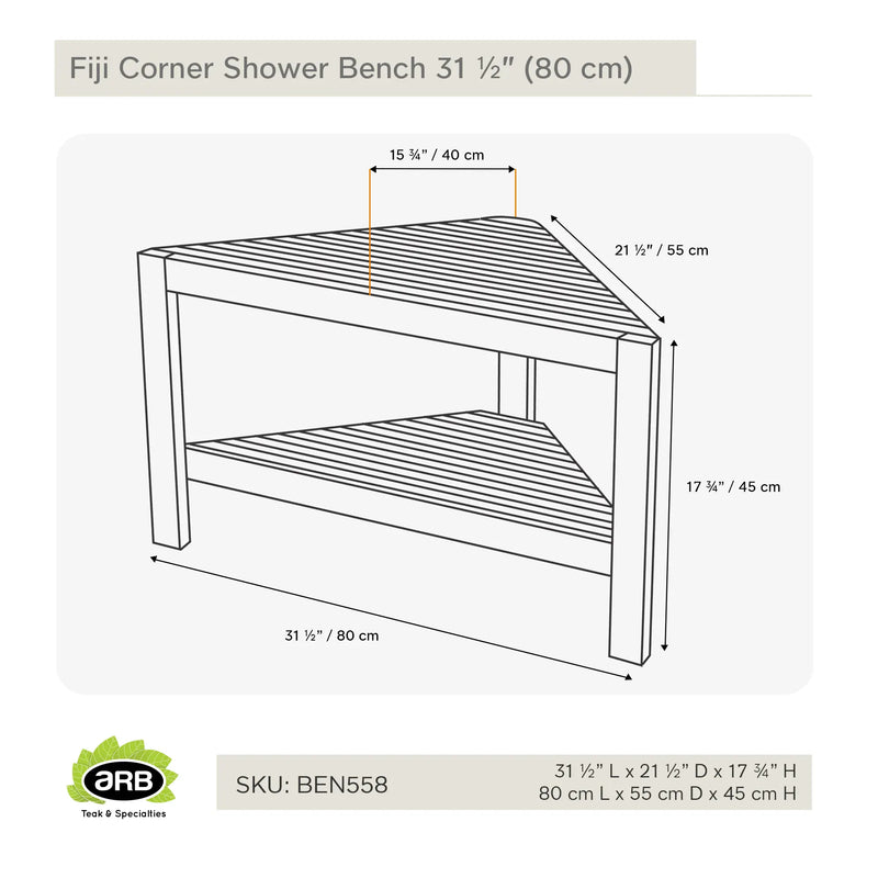 BEN558 - Banco de ducha esquinero Fiji de 31" (80 cm) con entrepaño