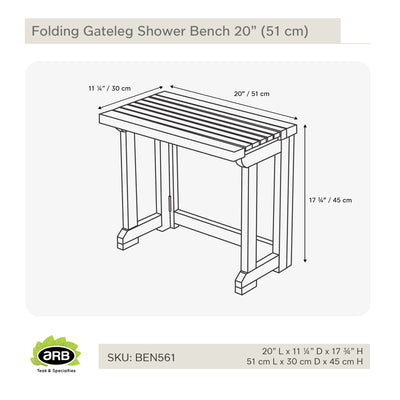 Teak Shower Bench Folding Gateleg 20" (51 cm)