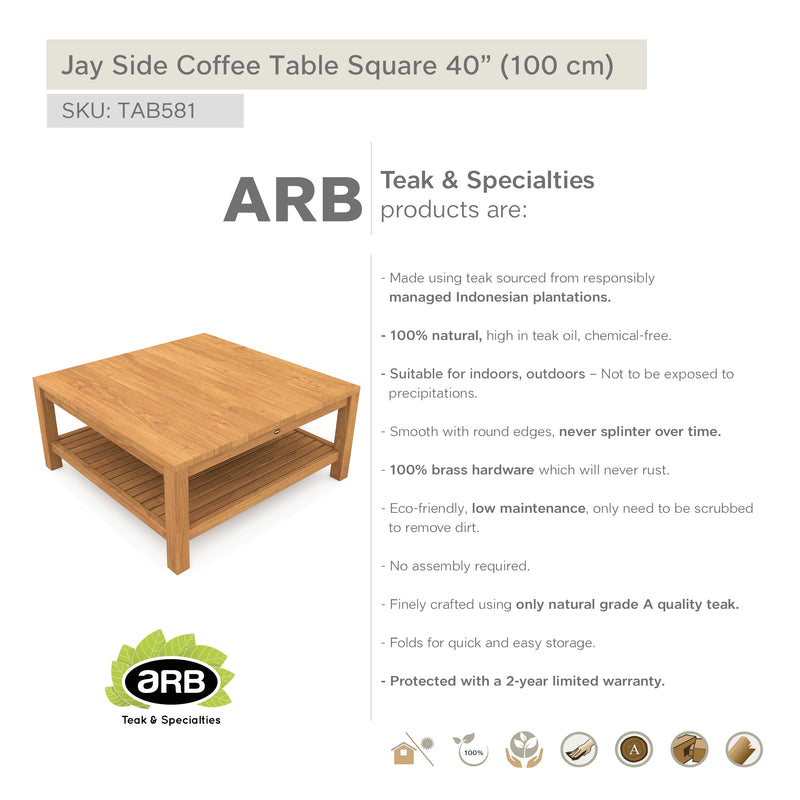 TAB581 - Jay Teak mesa auxiliar con entrepaño - Cuadrada 39"